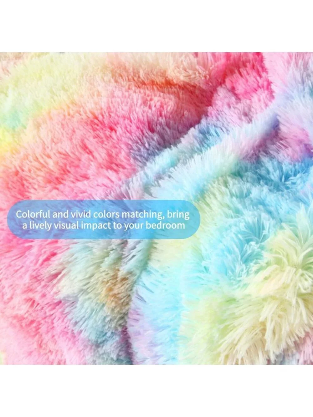 Rainbow Long Hair Twin Bedding Set - 3 Pieces, Colorful Girls' Room Decor